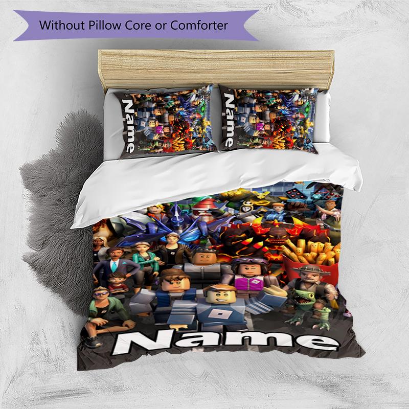 3pcs Custom Name Gaming Roblox Bedding Set Duvet Cover Closure Includes 1 Duvet Cover & 2 Pillowcases for All Seasons Bedroom Decor