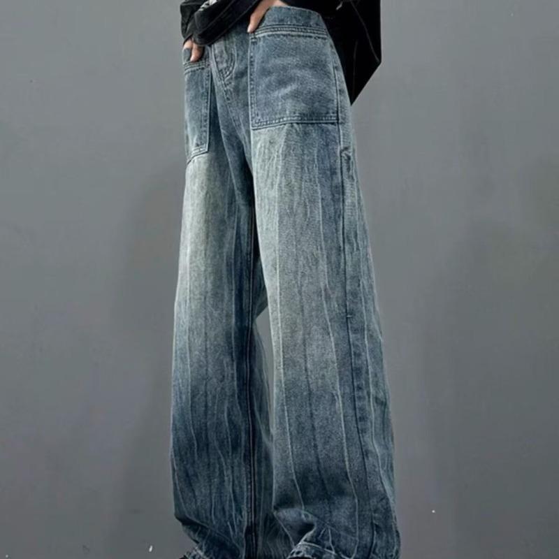 Jeans Men's Autumn American Retro High Street Wide Leg Pants Spring and Autumn Design Loose Straight Pants Men's