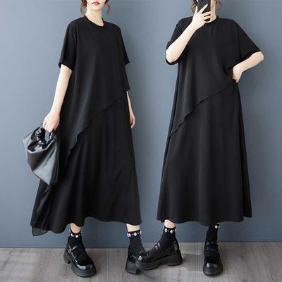 Women's Loose and Slimming Casual Black Short Sleeved Dress
