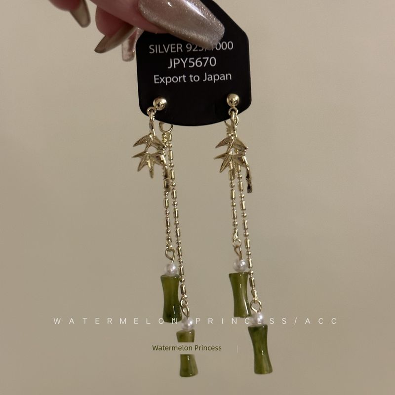 

Female Antique Eardrops Tassel Cheongsam Bamboo Shadow S925 Ear Pin-Ear Holes