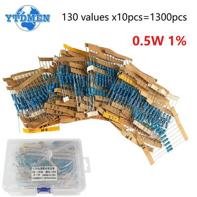 1300pcs 1/2W 0.5W Metal Film Resistor Assortment Kit 1% 1R~3M Ohm 130Values X10pcs Set of Resistors