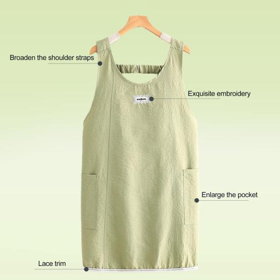 Delantal de Cocina Resistente al Agua con Bolsillos Laterales Transpirable Algodón-Lino Delantal de Cocina Ligero