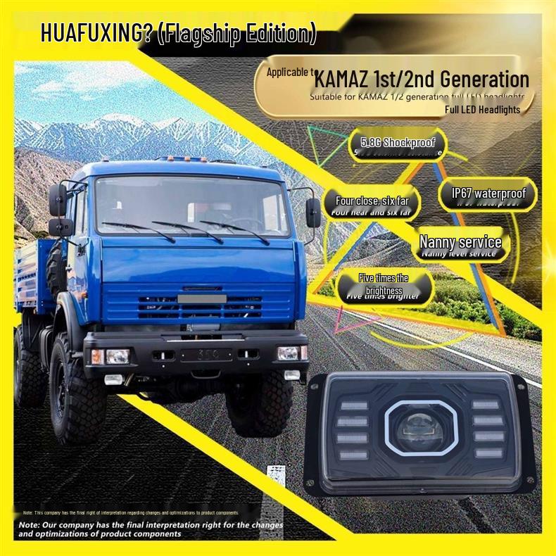 KAMAZ Ultra-Bright LED Headlight Assembly: 4 Low Beams & 6 High Beams