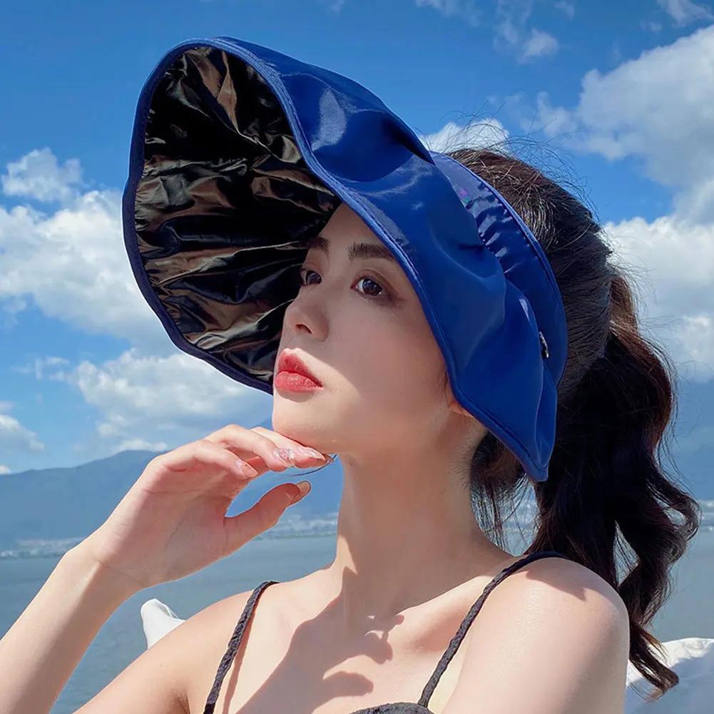 Cappello Estivo da Donna Vuoto Fascia Pieghevole Cappellino Ragazza Coreana Tesa Larga Protezione Solare Guscio Cappello Visiera Protezione UV da Spiaggia