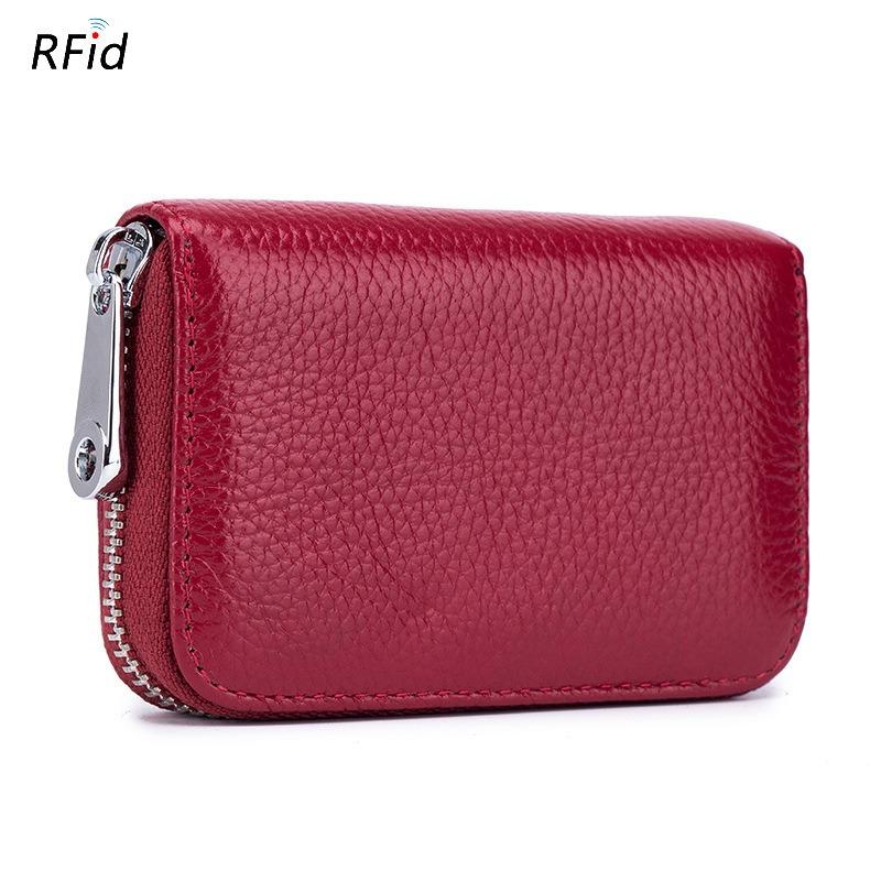 Card bag Organ zipper Men's cowhide RFID anti-theft brush Magnetic leather Women's card holder
