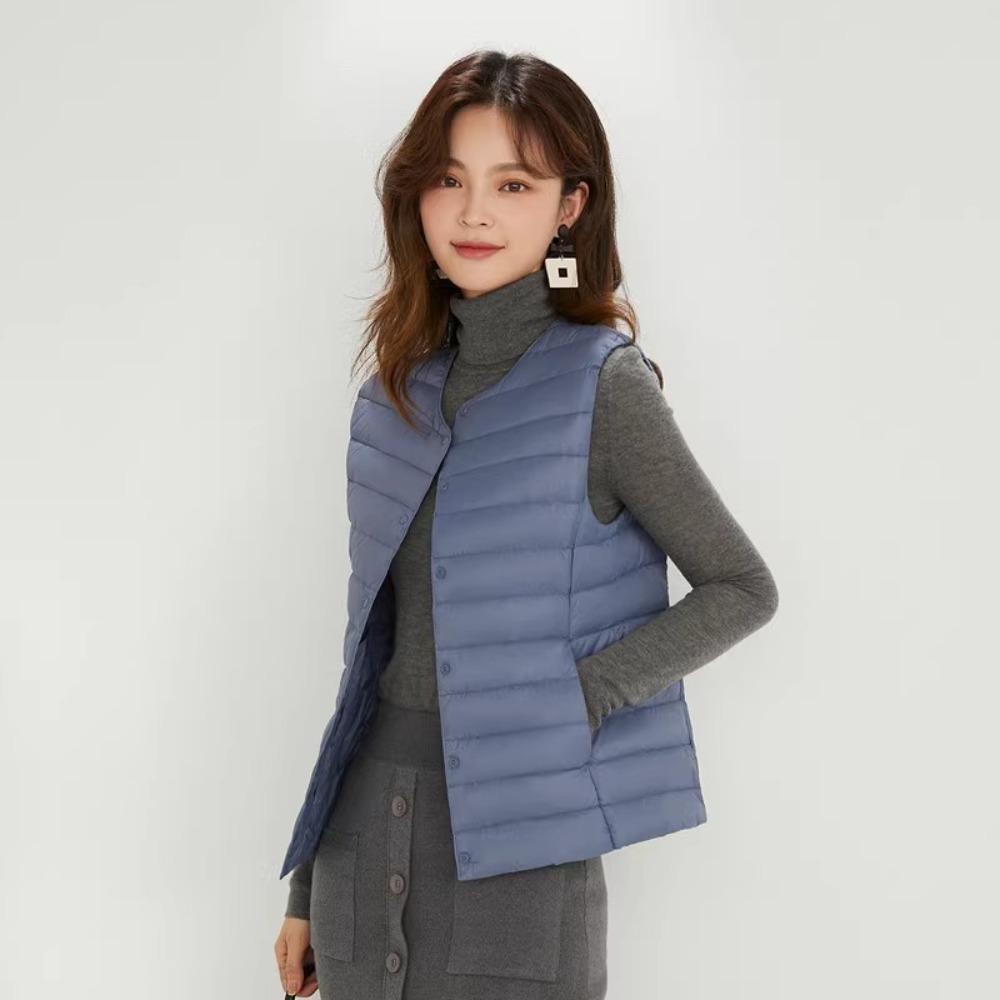 Women's O Neck Sleeveless Puffer Vest Loose Fit Casual Lightweight Down Gilet For Autumn Winter Daily Outfit