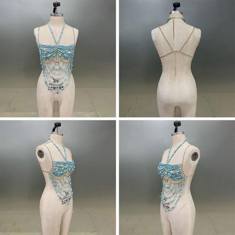 Sleeveless Acrylic Beaded Fringe Tassels Top Summer Casual Party Outfit Music Festival Body Chain Camisole for Women