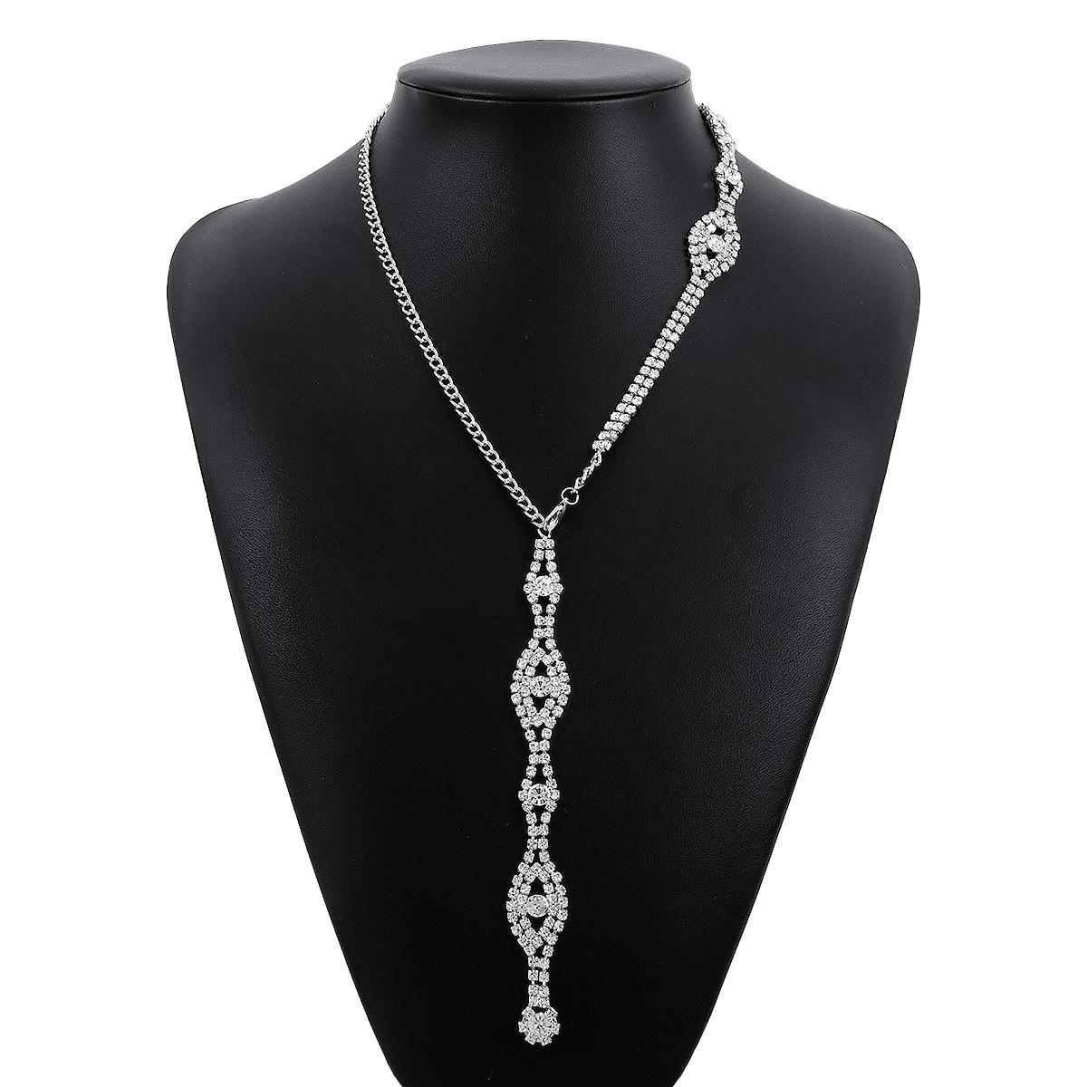 

Women European Creative Integrated Choker Jewelry Row Rhinestone Chain Light Luxury Romantic Elegant Back Necklace білий