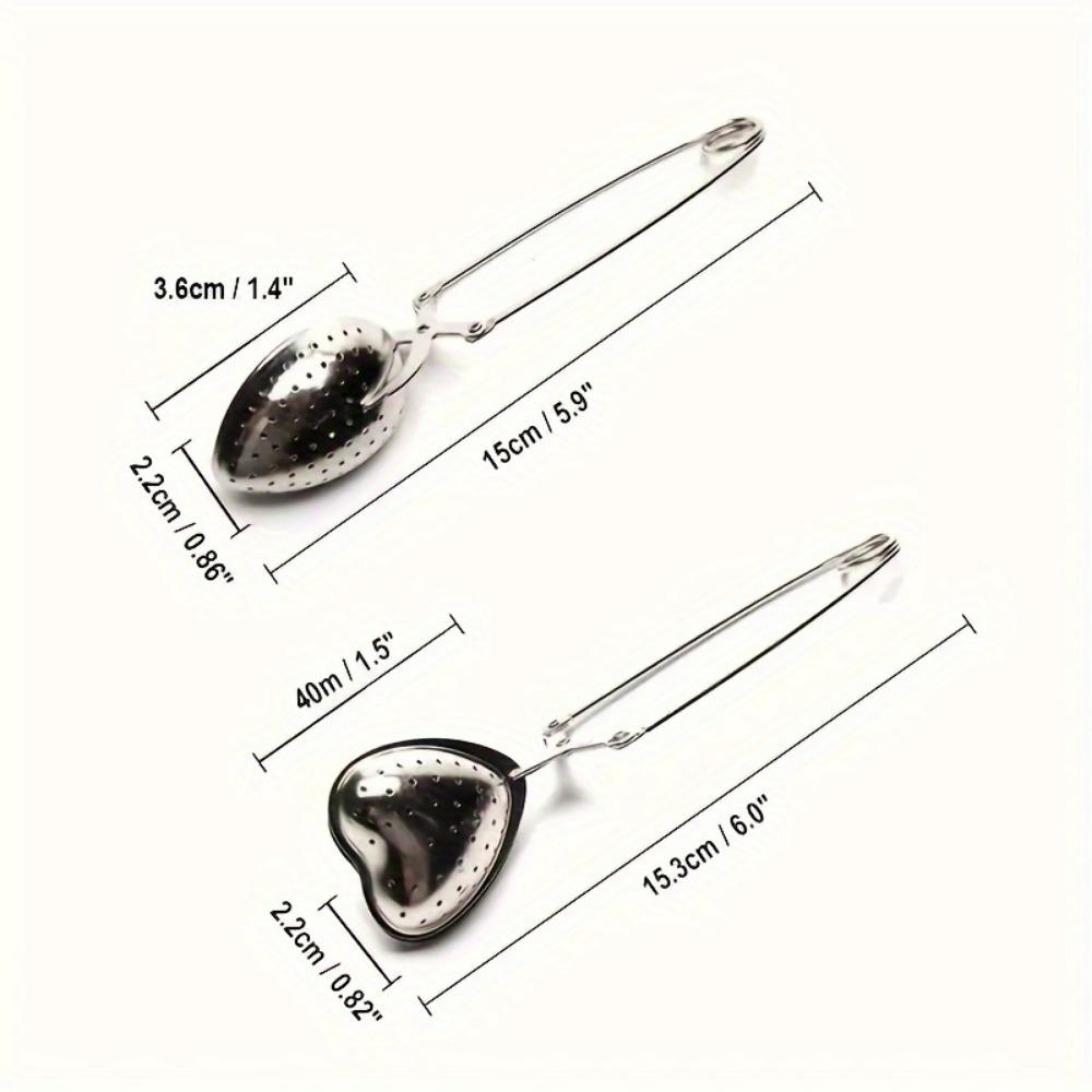 1dílný čajový louhovač z nerezové oceli ve tvaru srdce s dlouhou rukojetí na sypaný čaj a bylinkový čaj,