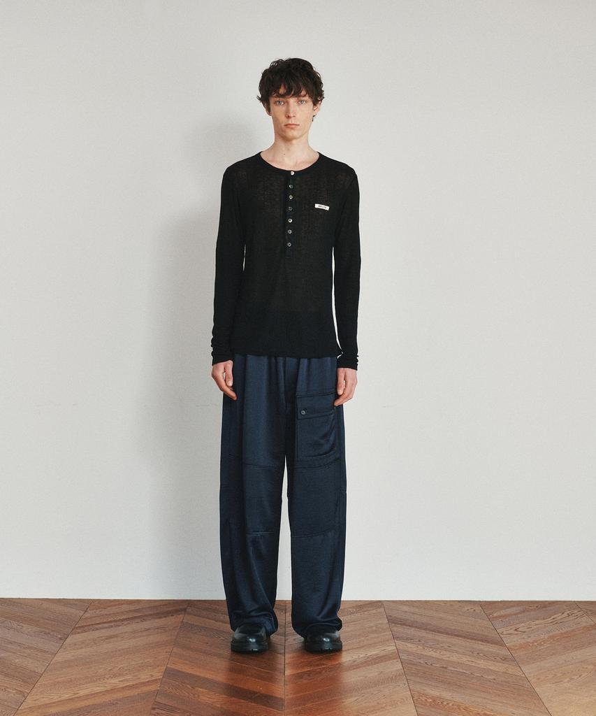 Hoite Fitted Rib Henley Neck T-Shirt (Black)