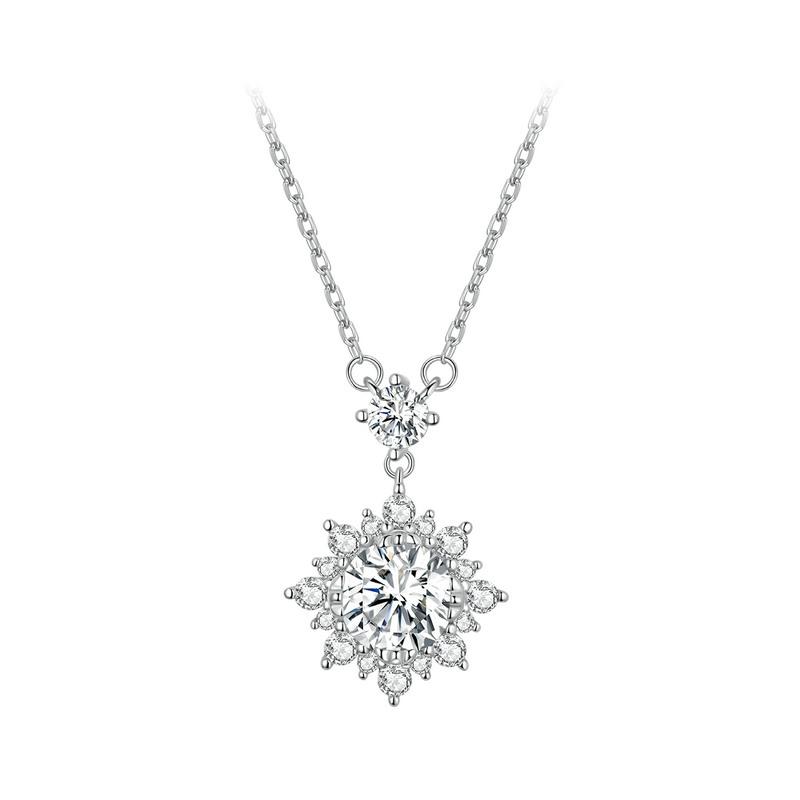 BAMOER Moissanite Halo Necklace for Women, 1 Carat Lab Grown Diamond 925 Silver Chain Necklace