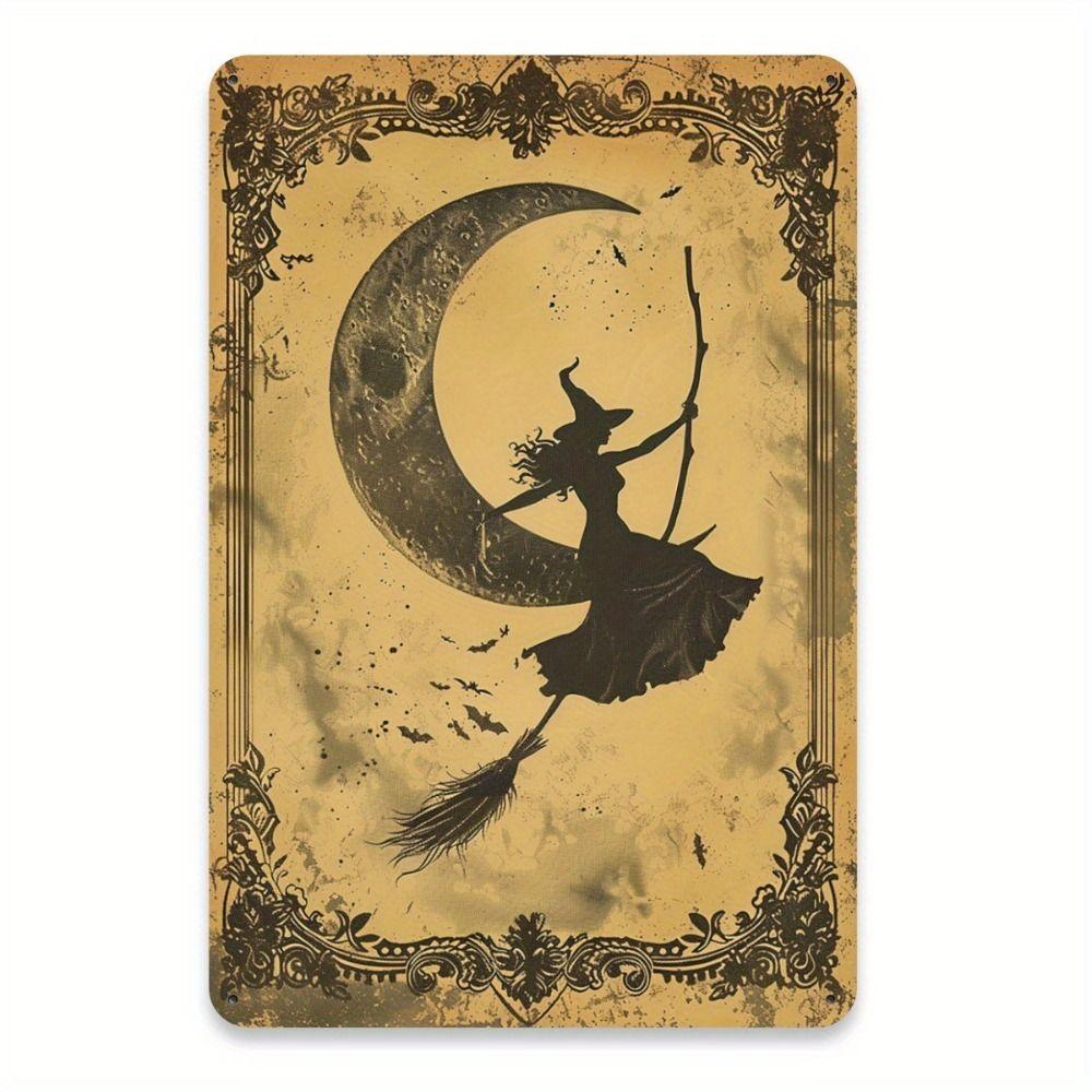 Witch Cat Forest Halloween Sign Metal Tin Sign 20x30 cm Wall Decor