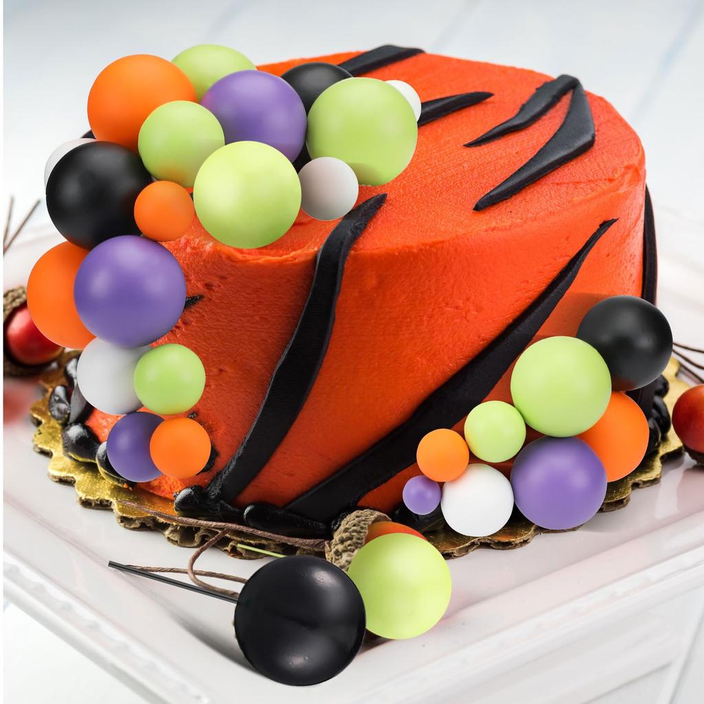 80pcs Halloween Cake Topper Halloween Classic Tricolor Balls Cake Topper for Halloween Carnival Birthday Wedding Anniversary
