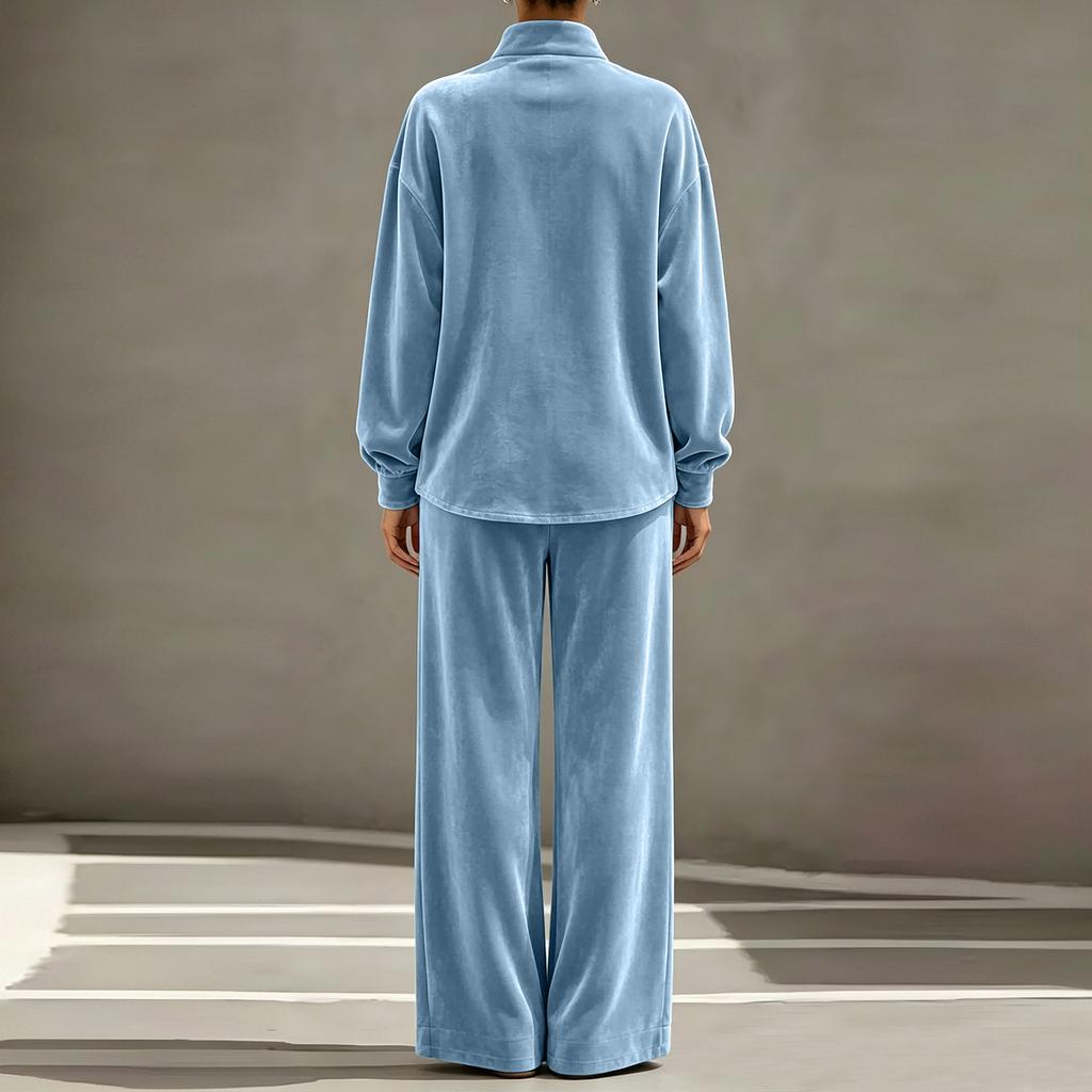 Women's Casual Velvet Long Sleeve Top and Pants Two Piece Set