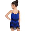 Body de Dança Latina para Meninas Franjas Alças Ajustáveis Bloco de Cores Tassels Macacão Salsa Salão