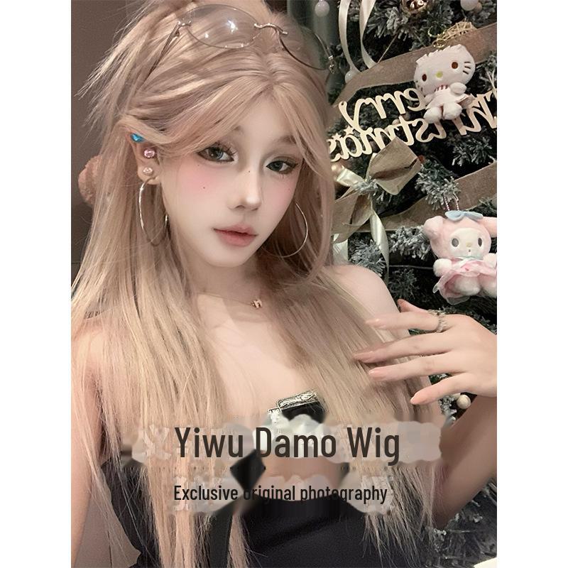 Perruque longue et lisse en dentelle grise et dorée Lolita – Style coréen pour un usage quotidien