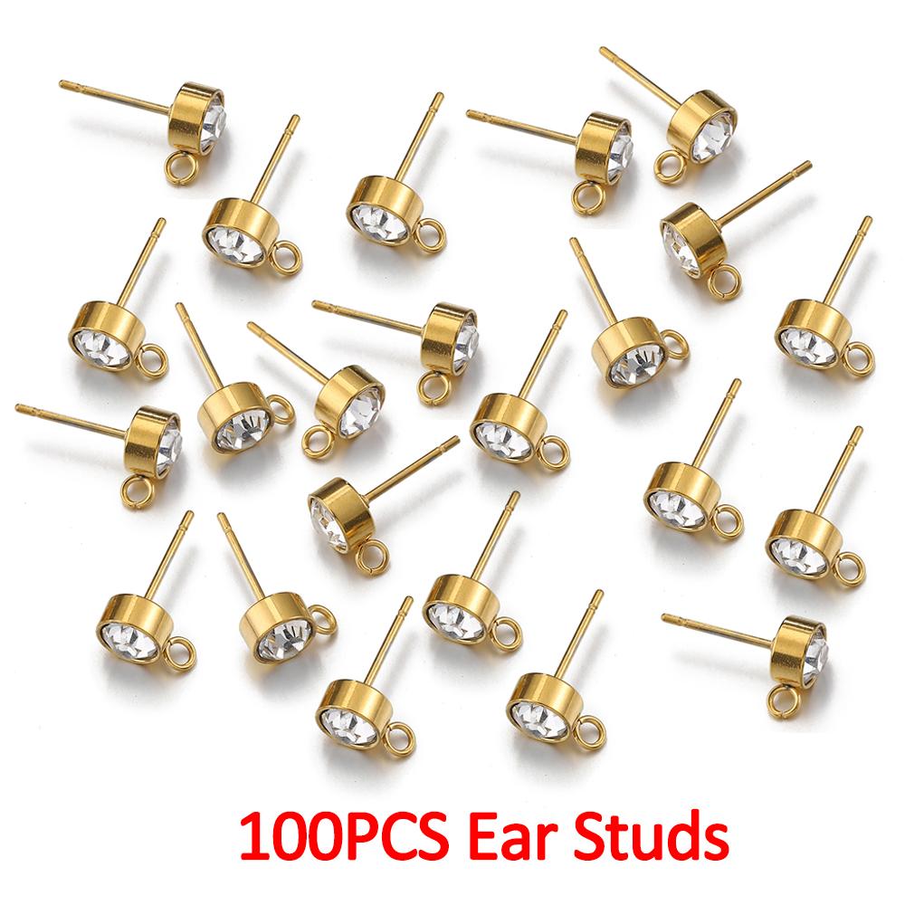 100 Stück/20 Stück Edelstahl Strass Ohrstecker Goldfarben Ohrstecker mit Ösenringen DIY Ohrringe Schmuckherstellung Zubehör