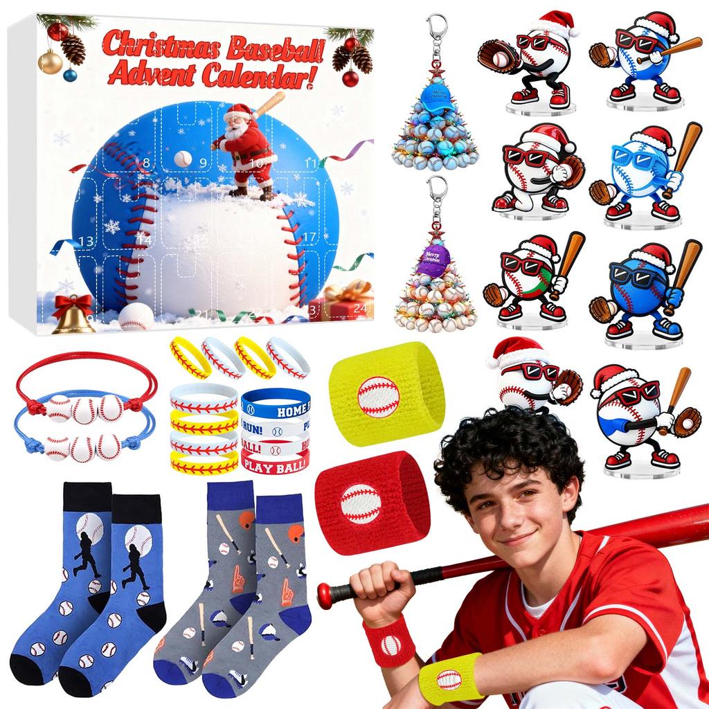 23d Weihnachts-Adventskalender, Baseball-Spielzeug für Kinder und Jugendliche, Überraschungs-Geschenkboxen für Jungen, Mädchen und Jugendliche, Baseball-Zubehör und Dekorationen