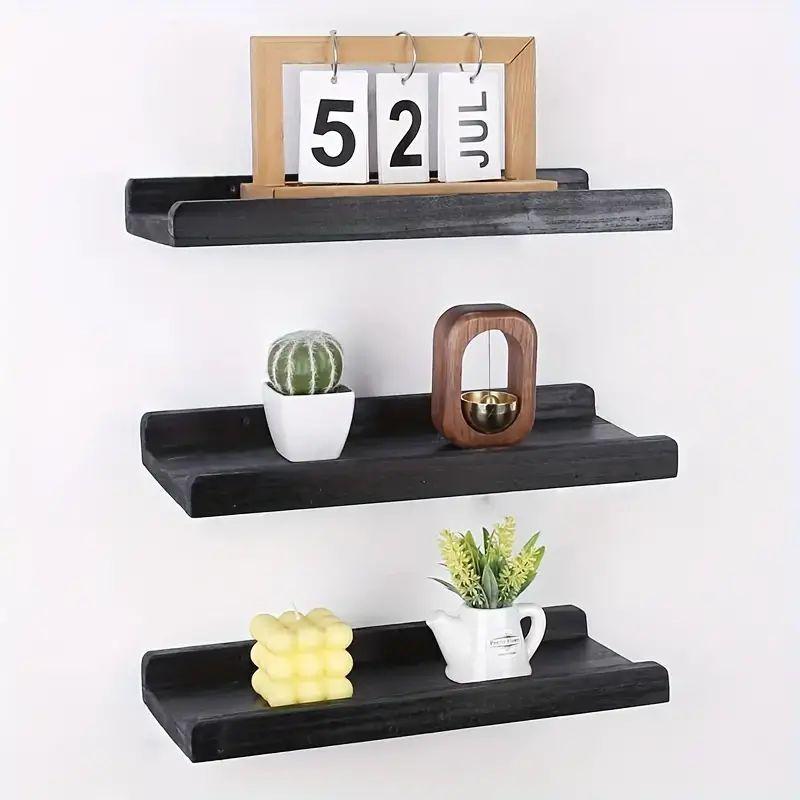 Dřevěné plovoucí police s římsou, sada 2 ks, rustikální nástěnné dřevěné police pro úložný prostor, ložnice, obývací pokoj, koupelna, kuchyň