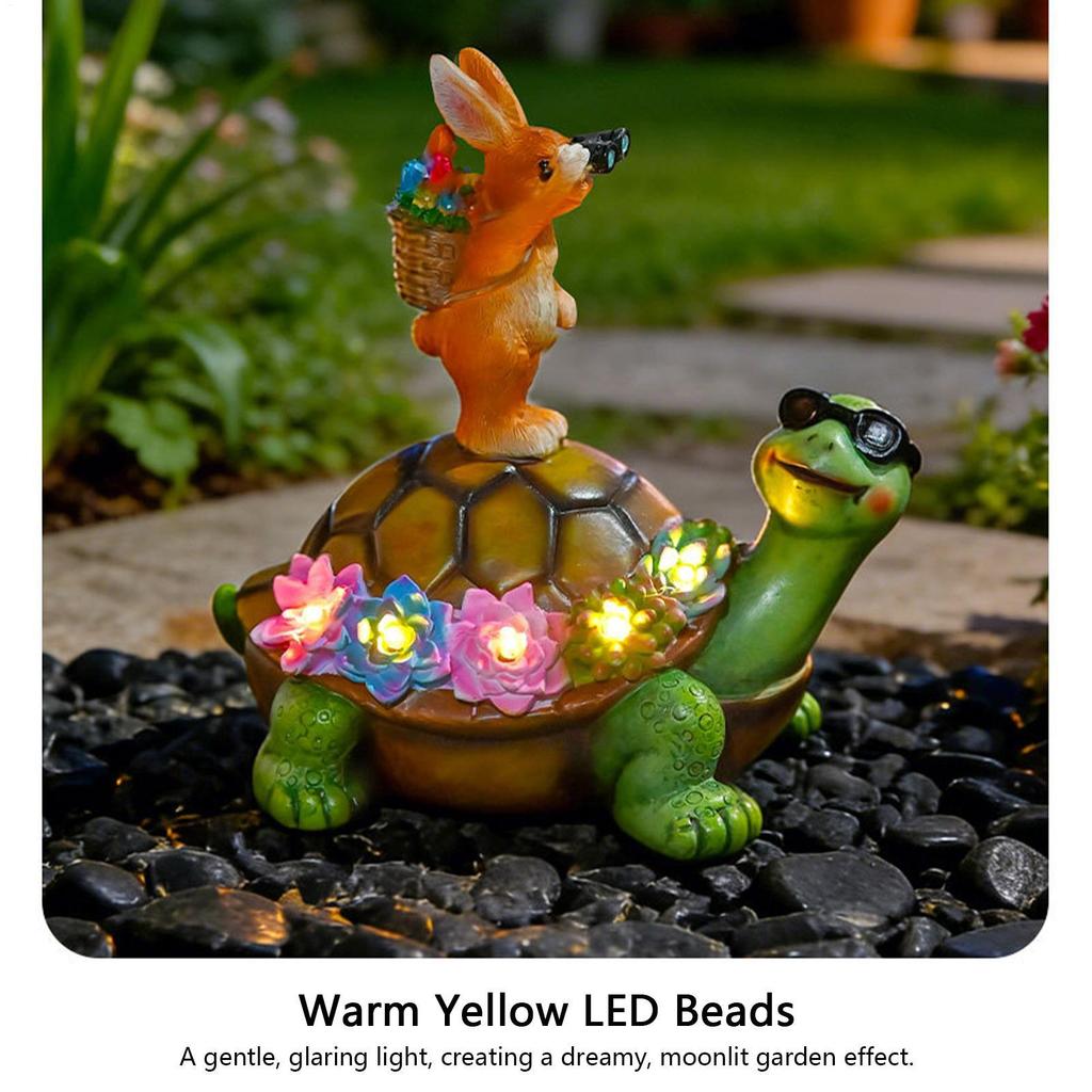 NEW Outdoor Figurine Lights Bunny Turtle Figurine Garden Decor Patio Solar Animal Statue For Lawn Pathway Walkway Flower Bed