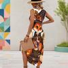 Women s Plus Size Sleeveless U Neck Tank Dress Halloween Panda Ghost Printed Side Slit Curved Hem
