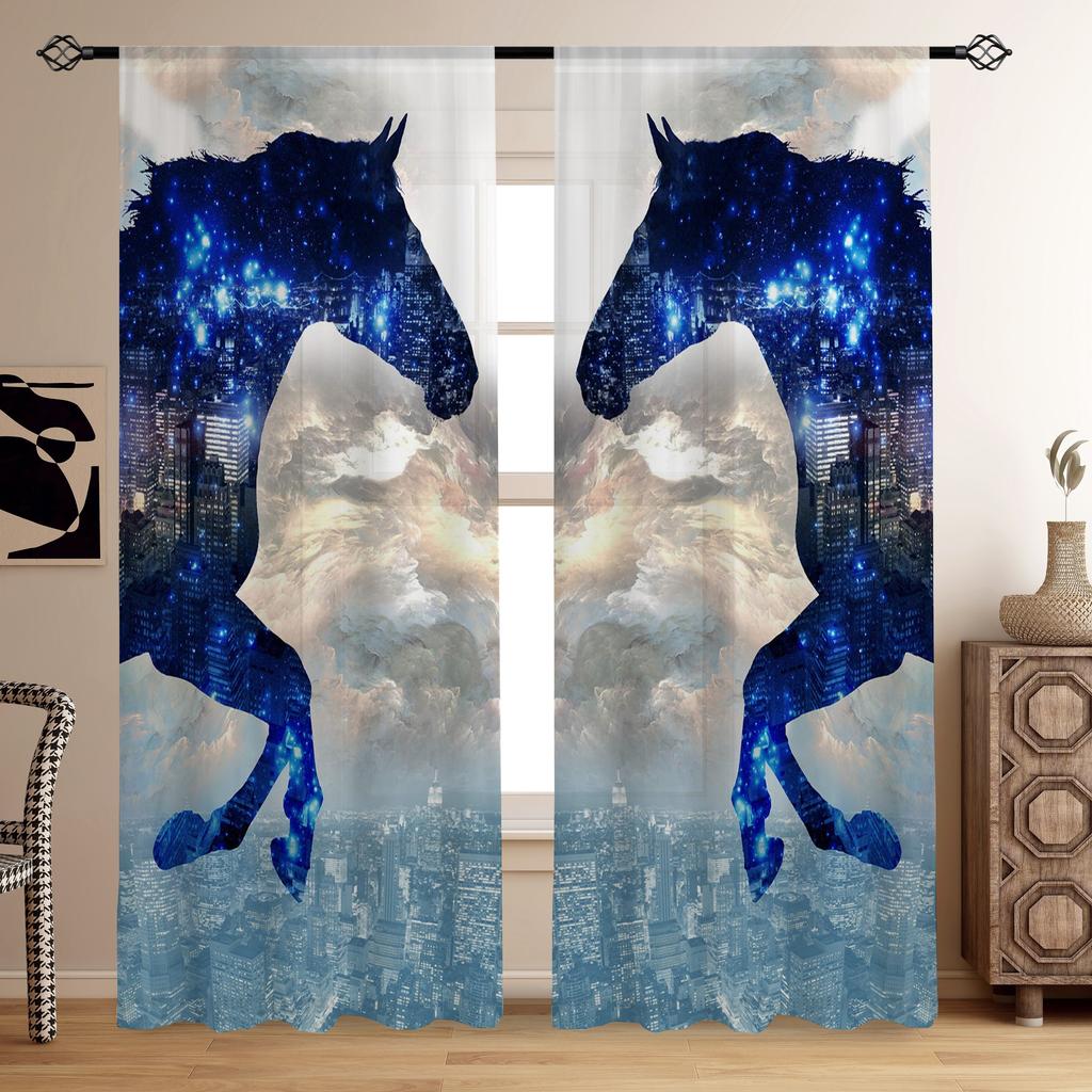 Horse Pattern Drapes Decorative Windowpane Drapes Windowpane Treatments Ideal for Bedchamber Livingroom Space Household Ornament Space Ornament