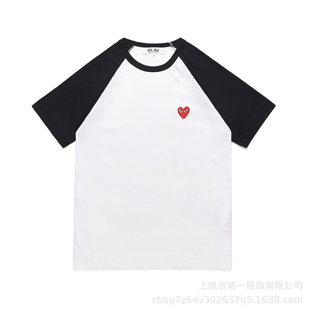 Spring and summer men's and women's same fashion trend striped Rei Kawakubo love printed crew neck T-shirt versatile