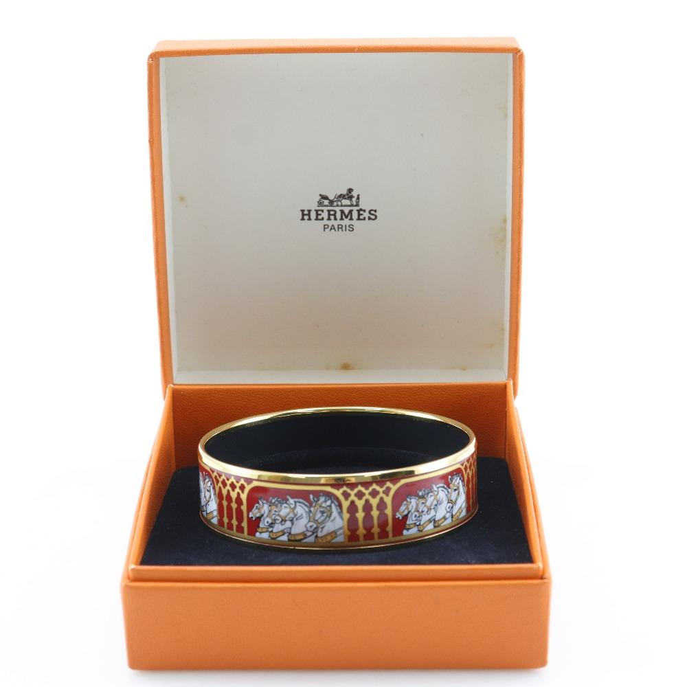 HERMES EmailGM Bangle Shippo Horse Red Plated Gold 33.4g Women Used