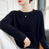 Women's Pure Wool Knit Cashmere Sweater - Round Neck, Hollow Design, Loose Fit, Slimming Pullover for Autumn and Winter