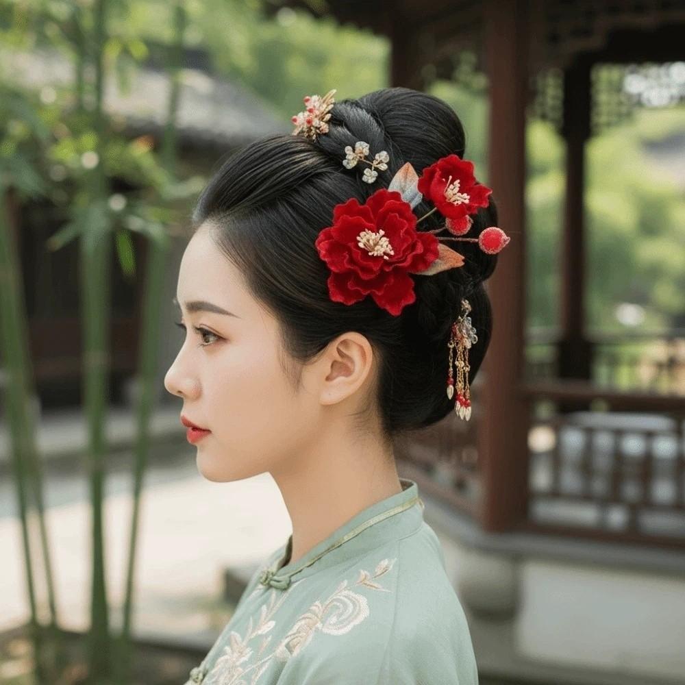 Beautiful Hanfu Flower Hair Clips Headwear Exquisite Fairy Side Clips  Wedding