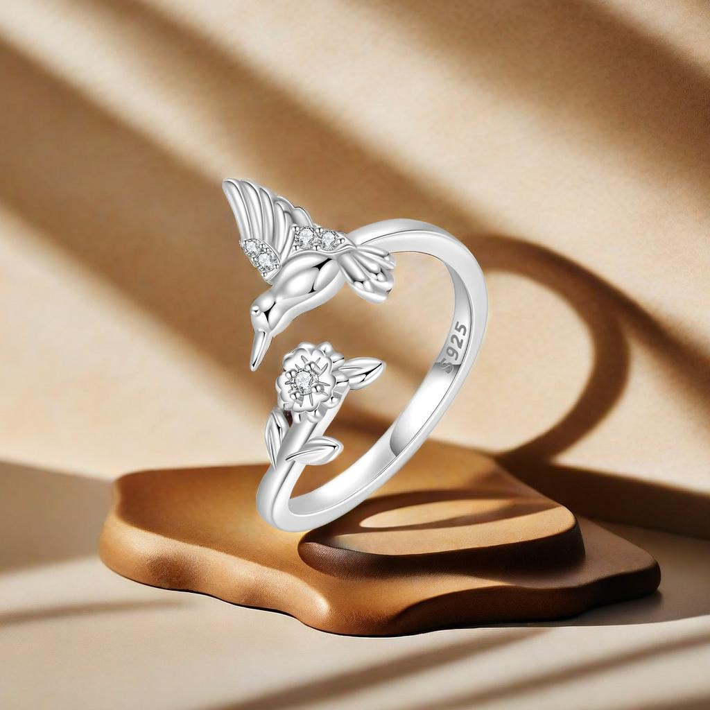 Orstarry Copper Peak Bird Flower Opening Ring For Women Original Finger Ring Jewelry Party Fine Trendy Gifts