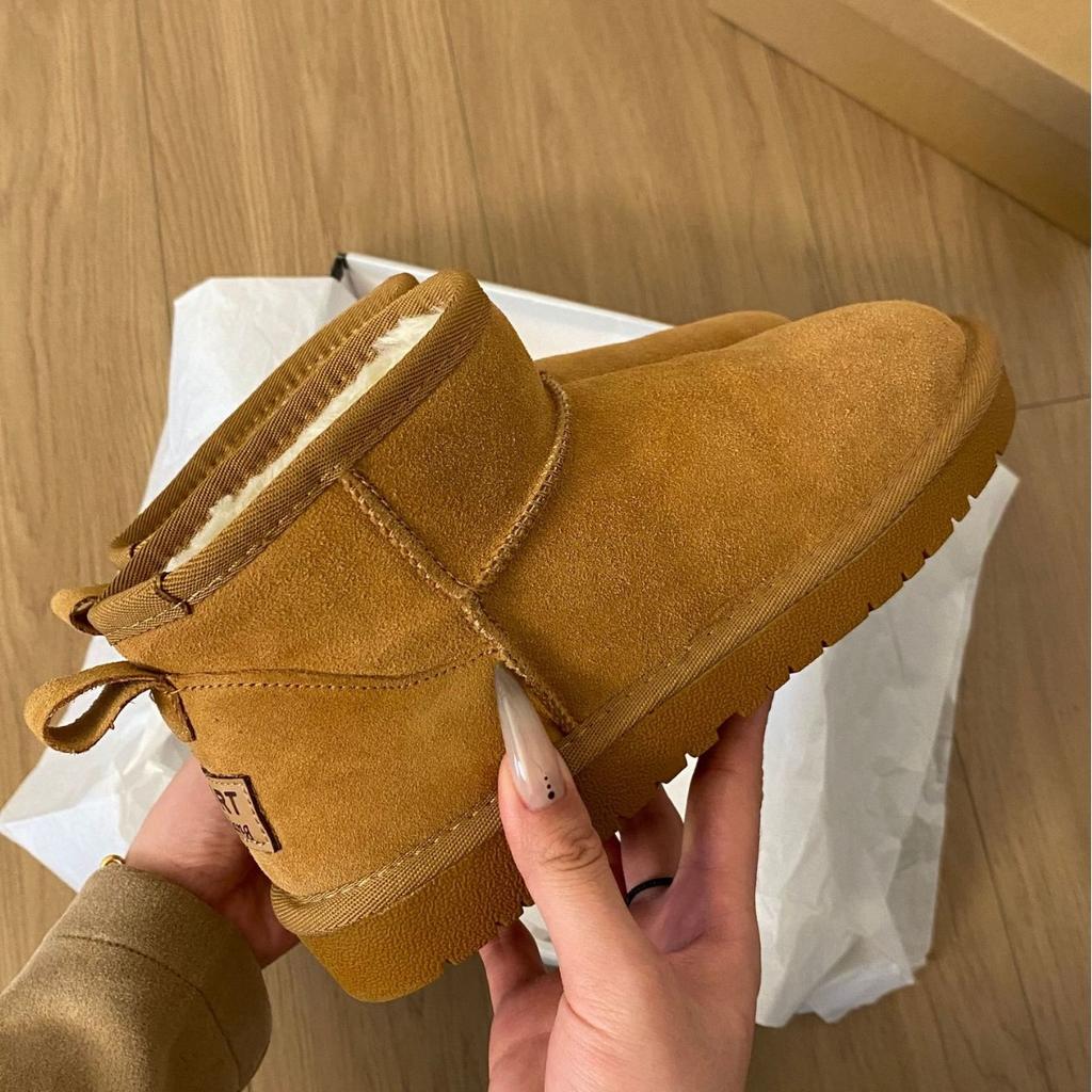 Women's Leather Large Size Thick Sole Winter Warm Fur Snow Boots Padded Lined Ankle Boots Non-slip Hiking Sports Cotton Boots