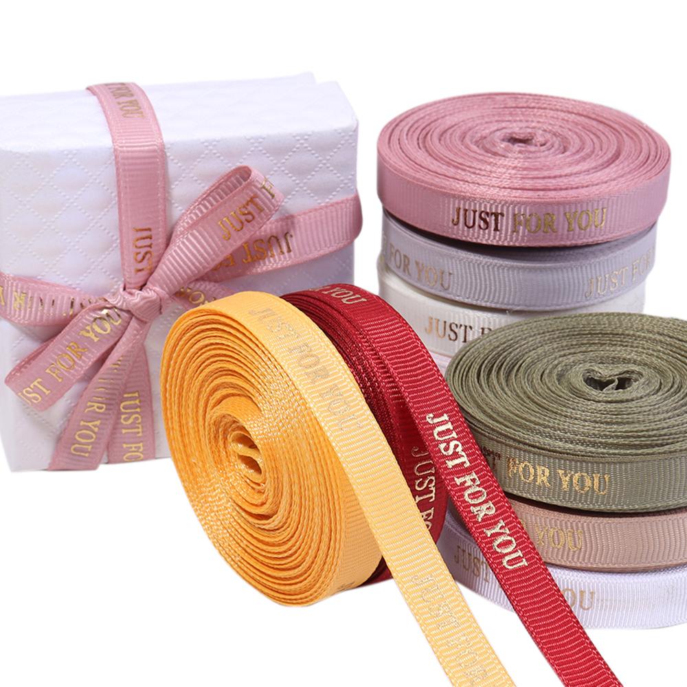 10Yards/Roll 10mm Printed JUST FOR YOU Ribbon Colorful Polyester Ribbon For Wedding Christmas Birthday Gift Packaging Decoration