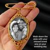 Gold Wedding Bouquet Photo Charm Pin for Bridal Flower Bouquet Memorial