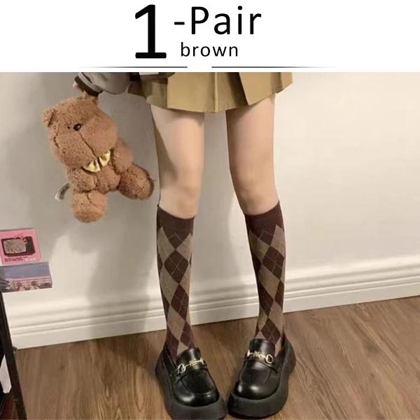 Long Socks Women Stockings Organic Cotton Diamond Warm Thigh High Ladies Girls Street Fashion Young Casual Knee Socks Harajuku