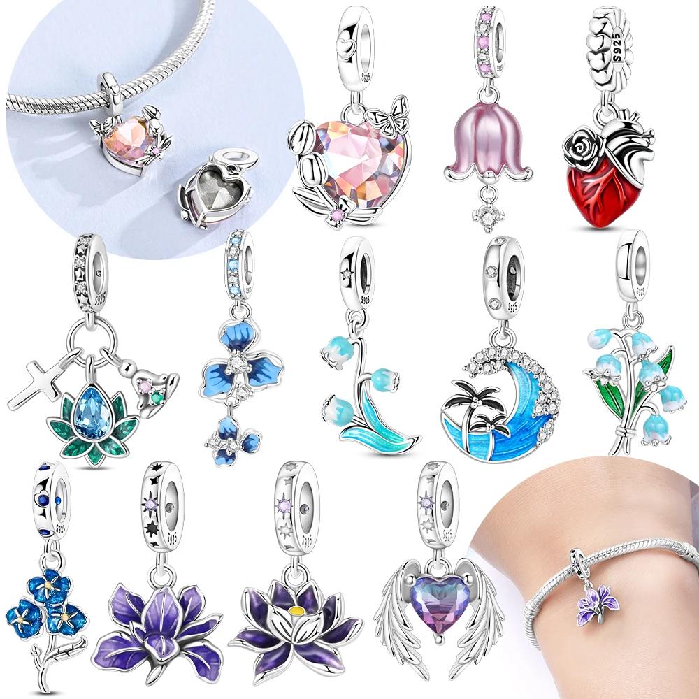 Purple Iris Blue Anemone Pendant Heart Tulip Originalcopper Bead Fit Bracelet Diy Fine Gift Women Jewelry Accessory