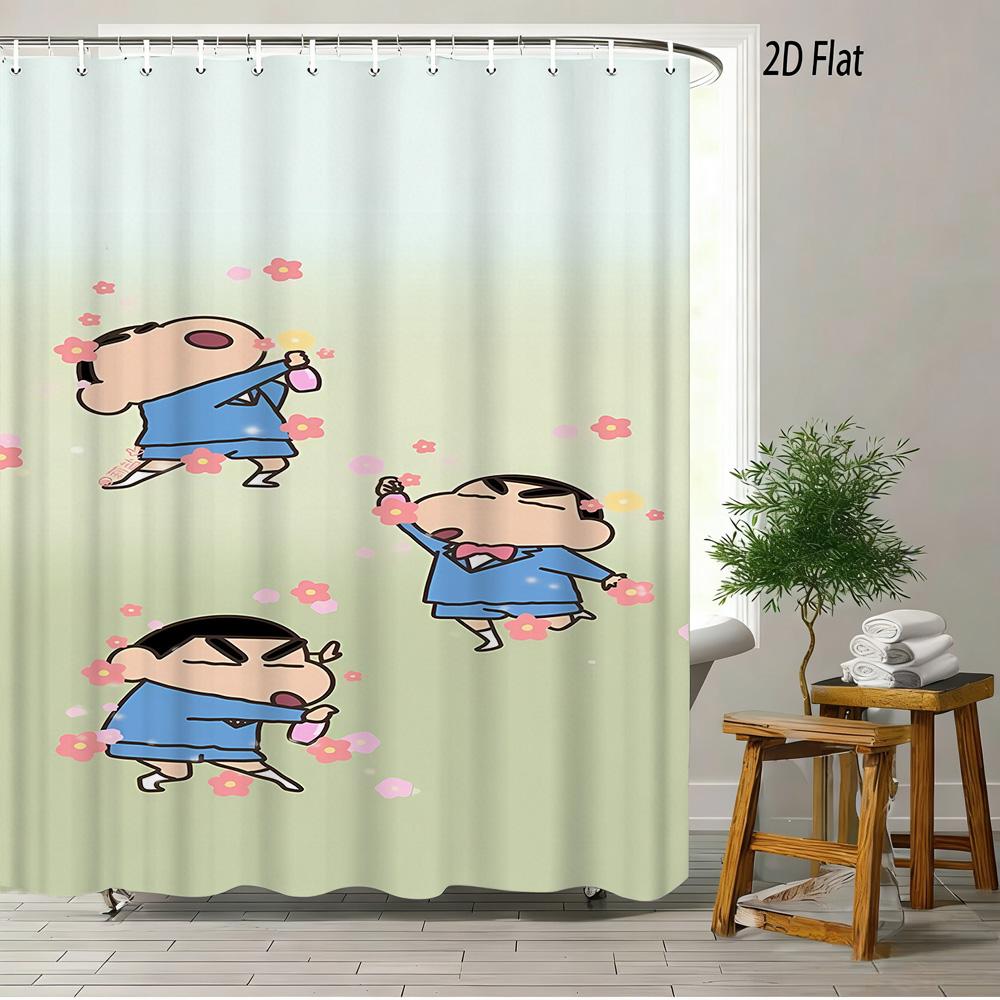 Crayon Shin-Chan Buttocks Oiroke No Momo Funny Balloon 2D Print Waterproof Shower Curtain, Minimalist Cream Bathroom Decor With