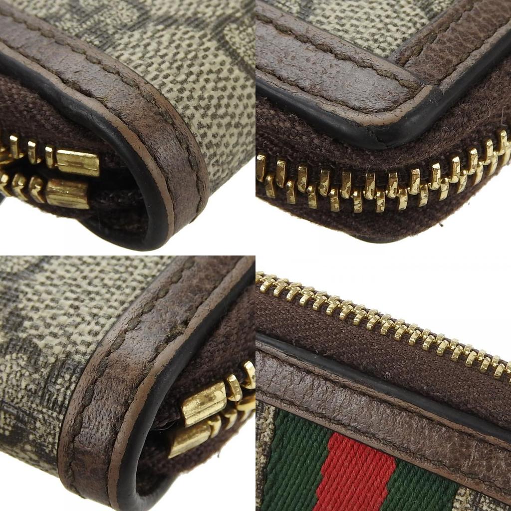 Gebrauchter GUCCI Schlüsselanhänger Off-Leder 523157 Sherry-Linie GG Supreme Canvas/Leder Beige Braunes Band