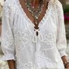 Blusa Top Jacquard Bordado para Mujer con Cuello en V, Volantes y Cordón para Estilo Europeo Americano