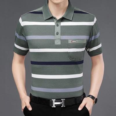 Casual Male Clothes Cotton Short Sleeve Stripe Polo Shirts Summer New Pocket Business Streetwear Fashion Men Versatile Loose Top