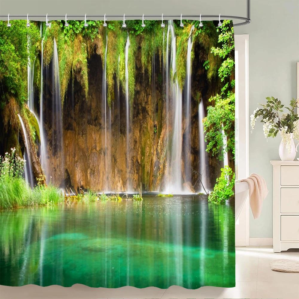 Nature Forest Waterfall 3D Shower Curtain landscape Bathroom Curtains Waterproof Fabric With Hooks Home Decoration Bath Curtain