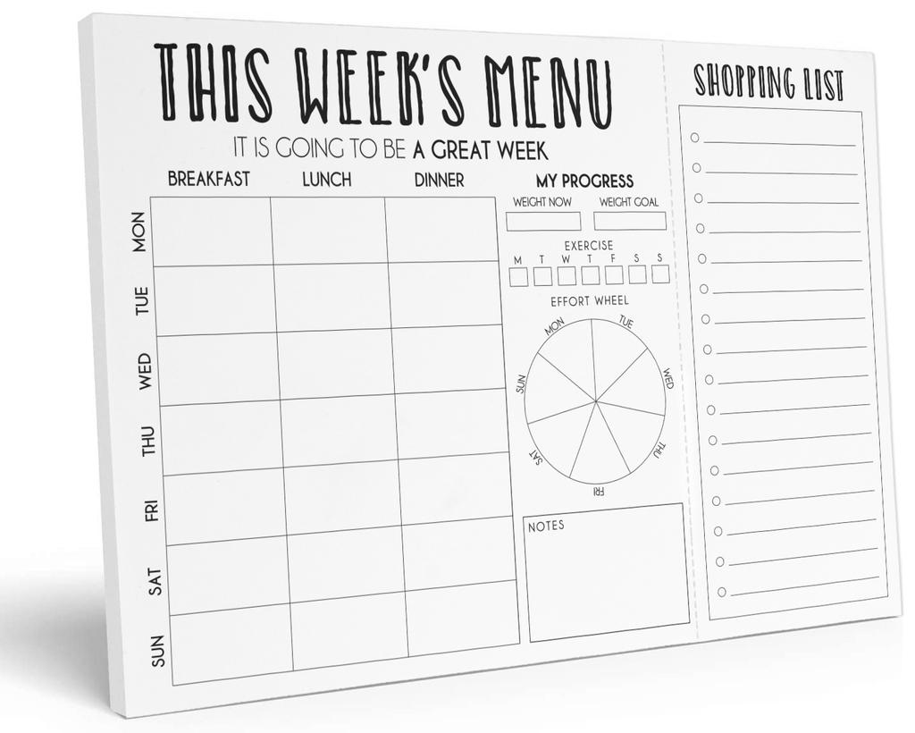 Inkdotpot Poznámkový blok Weekly Meal Planner 7" x 10, "Kuchyňské menu" Magnetický blok pro plánování jídla s odtrhávacími listy S-54