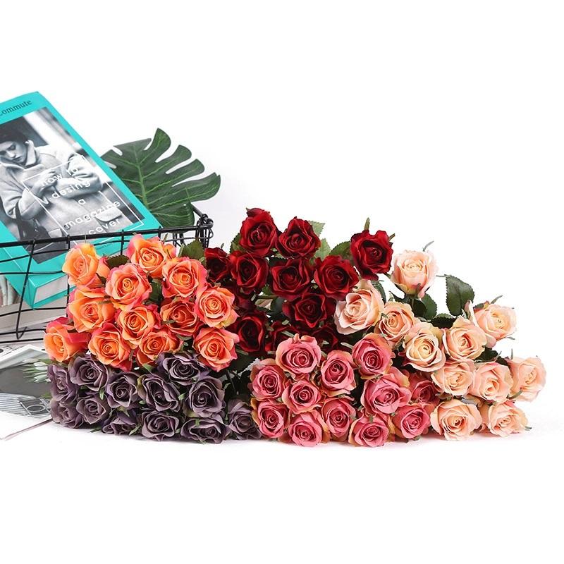 12PCS Fake Roses Bouquet Long Stem Artificial Silk Flowers Realistic Roses for Home Wedding Indoor Outdoor Table Decoration Party