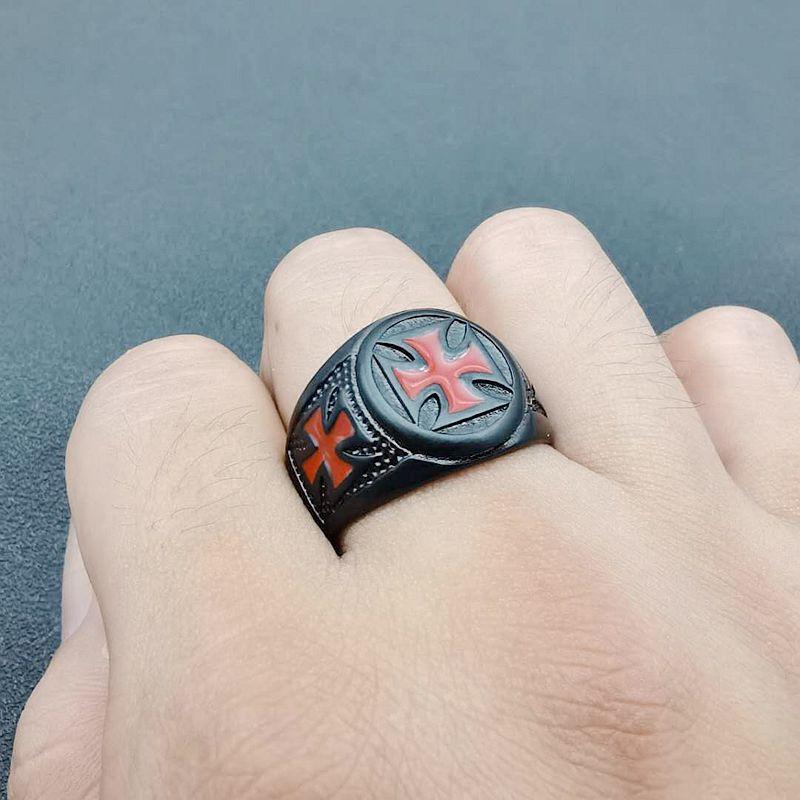Punk Vintage Two-tone Cross Ring for Men Stainless Steel Black Ring