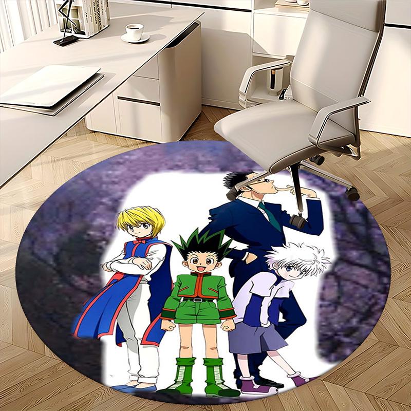 1pc Hunter x Hunter Anime Cartoon Design Round Carpet for Office Chair Mat, Non-Slip Rug Suitable for Home Decor, Living Room, Bedroom, Game Room, Fes