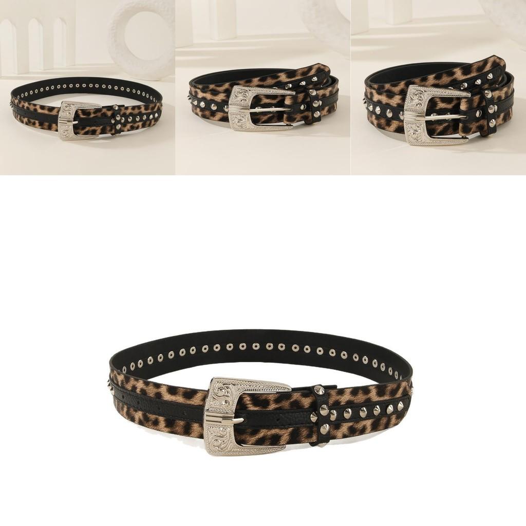Fashion Leopard Print Pattern Rhinestone Metal Buckle Decoration Women Wide Belt For Streetwear Fashion