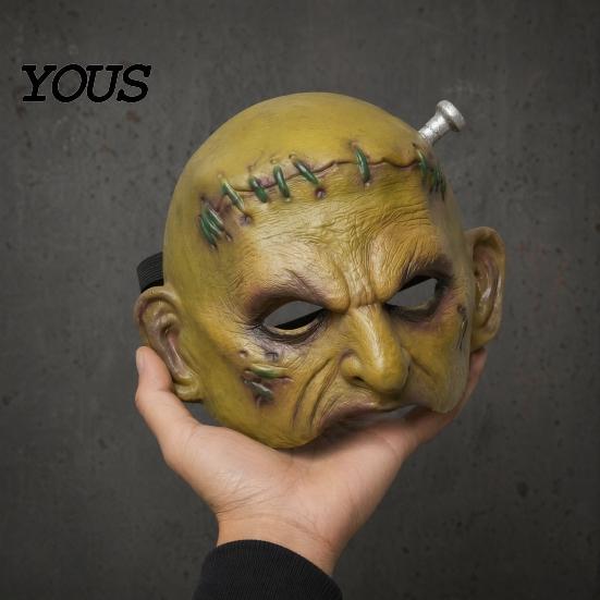 Realistic Halloween Horror Masque Cosplay for Adults Men Women, Creepy Comfortable Long Wear Green Half Face Party Detailed Distressed Leather Look
