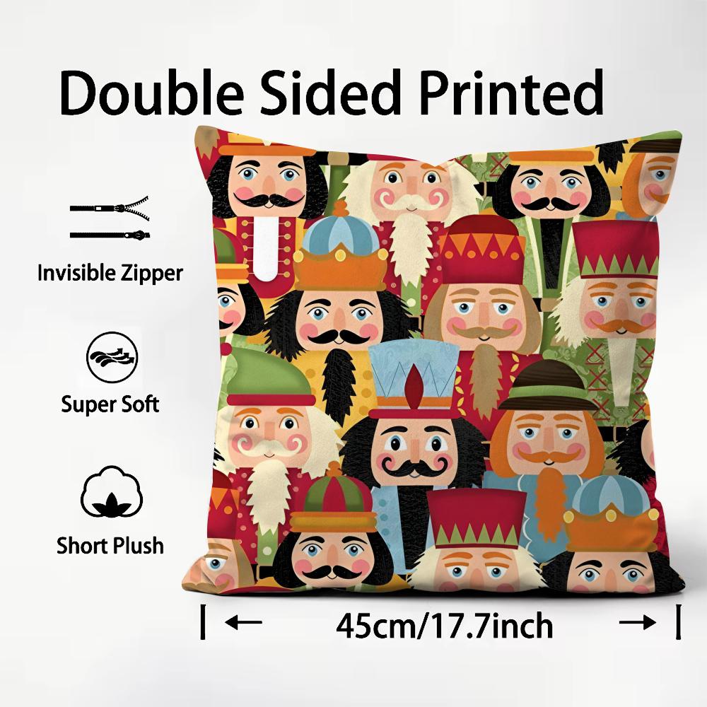 Nutcracker Soldier Christmas Cushion Cover Plush Fabric Soft DoubleSided Printed Sofa Warm Winter Home Child Gift Pillow Case