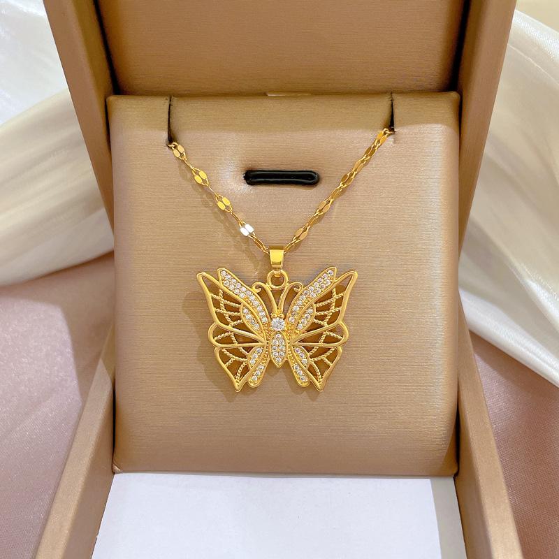 Titanium Steel Micro-Inlaid Gold Plated Women's Lucky Bead Necklace - Trendy Clavicle Chain Accessory