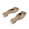 Women's thick heel half slippers square head metal buckle outer wear temperament bag head cool slippers lazy pedal